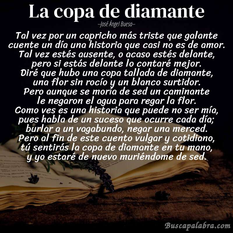 Poema la copa de diamante de José Ángel Buesa con fondo de libro