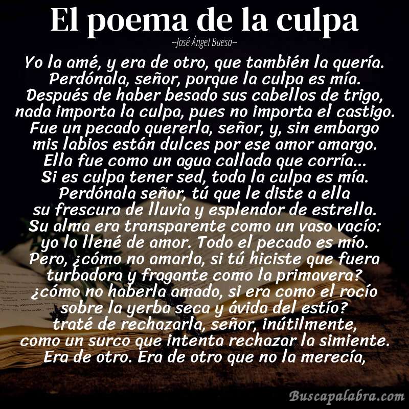 Poema el poema de la culpa de José Ángel Buesa con fondo de libro