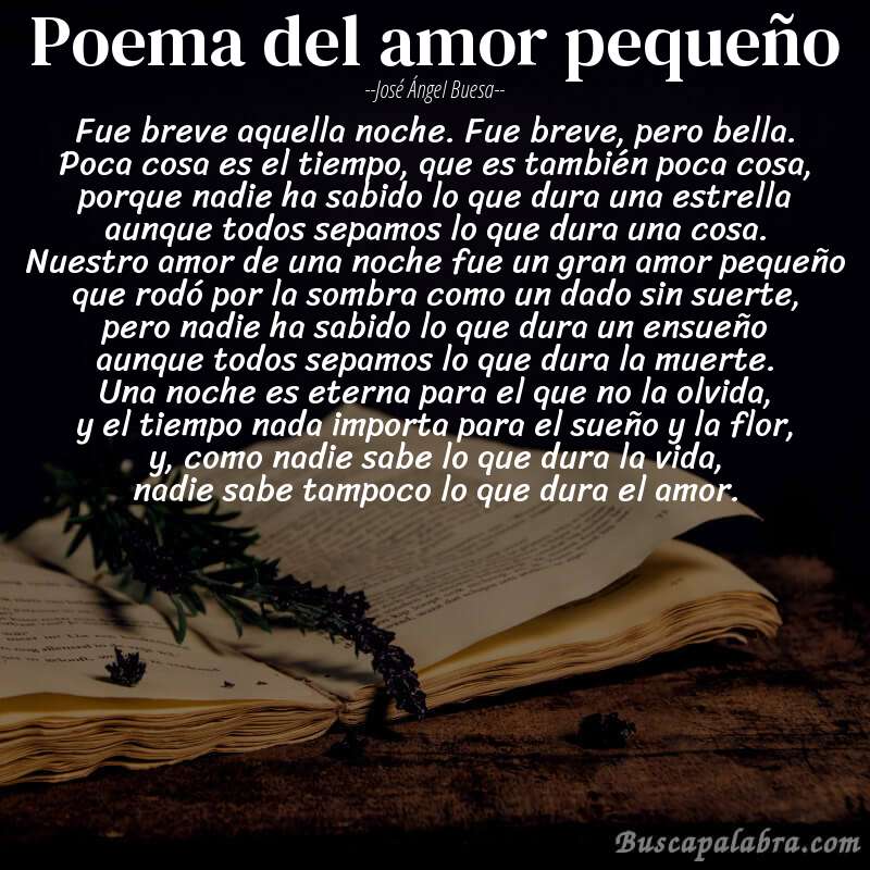 Poema poema del amor pequeño de José Ángel Buesa con fondo de libro