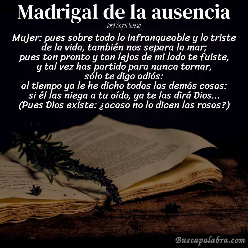 Poema madrigal de la ausencia de José Ángel Buesa con fondo de libro