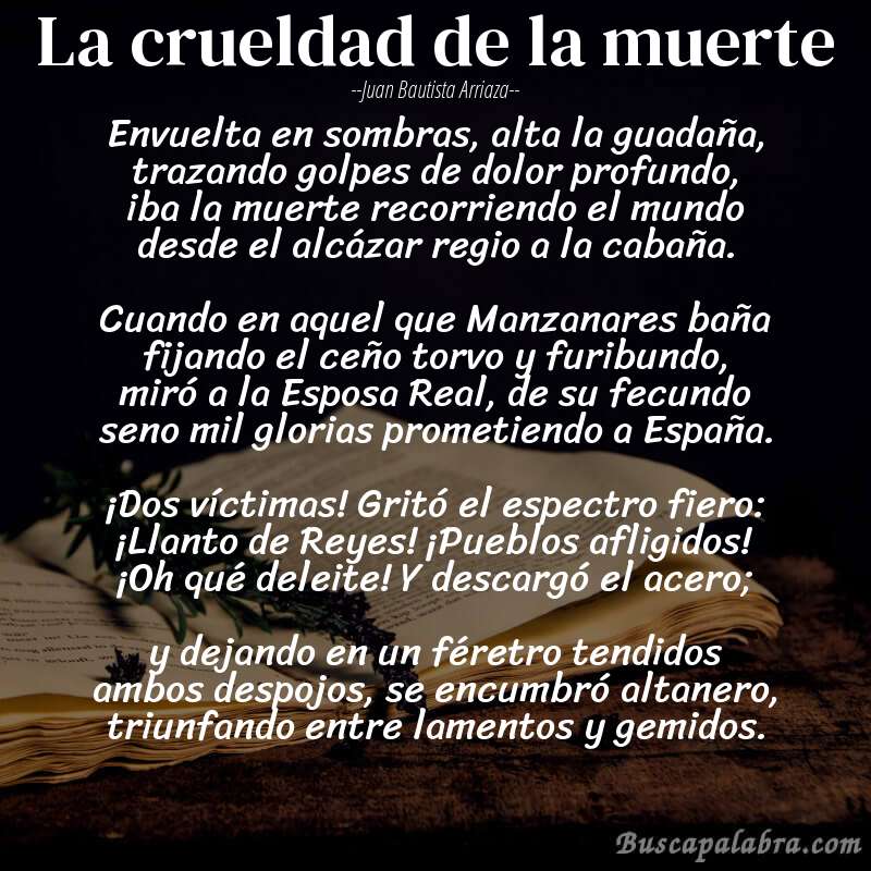 Poema La crueldad de la muerte de Juan Bautista Arriaza con fondo de libro