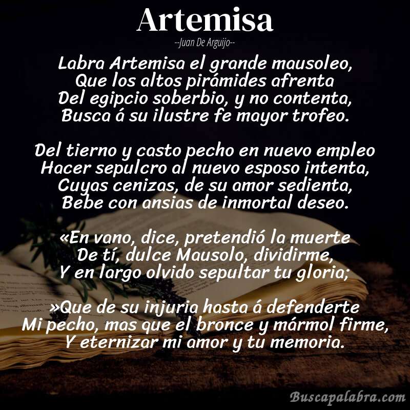 Poema Artemisa de Juan de Arguijo con fondo de libro