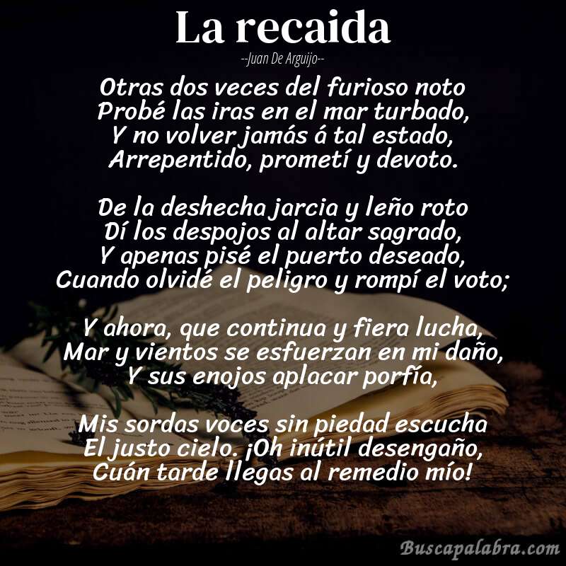 Poema La recaida de Juan de Arguijo con fondo de libro