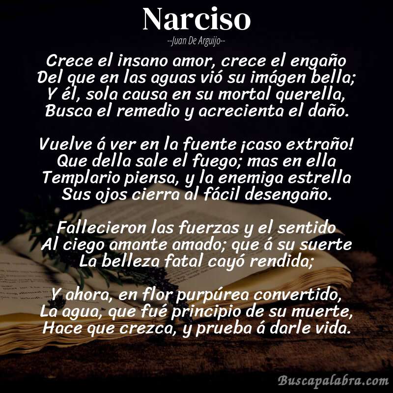 Poema Narciso de Juan de Arguijo con fondo de libro