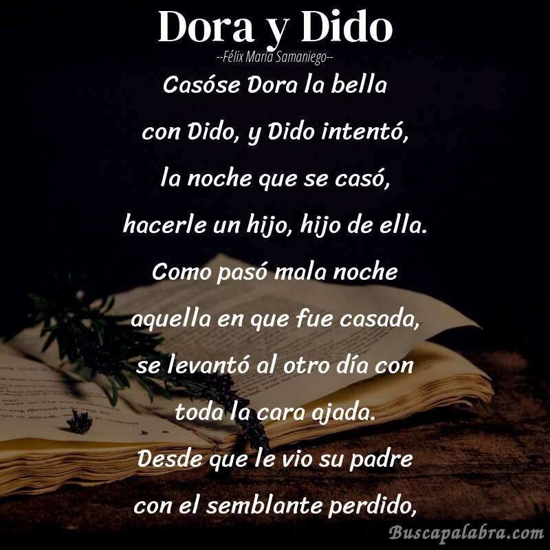 Poema Dora y Dido de Félix María Samaniego con fondo de libro