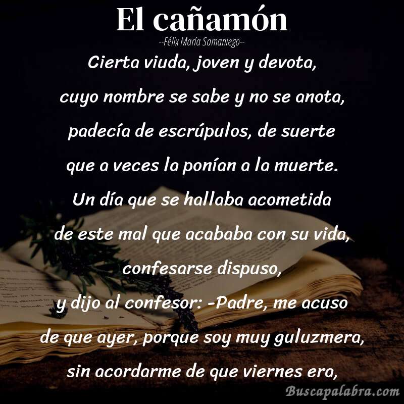 Poema El cañamón de Félix María Samaniego con fondo de libro
