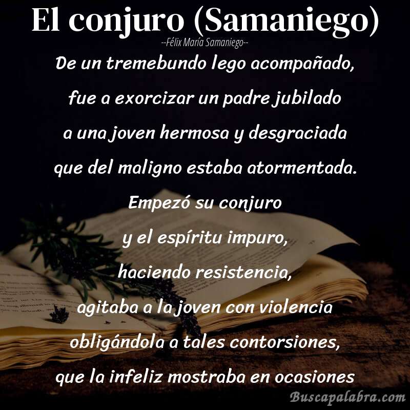 Poema El conjuro (Samaniego) de Félix María Samaniego con fondo de libro