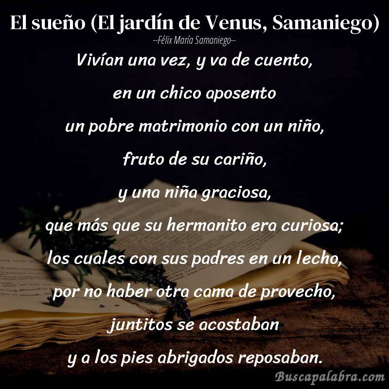Poema El sueño (El jardín de Venus, Samaniego) de Félix María Samaniego con fondo de libro