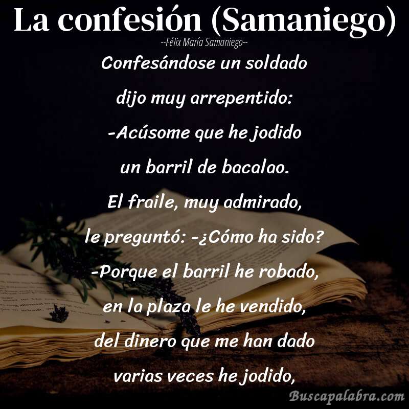 Poema La confesión (Samaniego) de Félix María Samaniego con fondo de libro