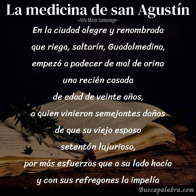 Poema La medicina de san Agustín de Félix María Samaniego con fondo de libro