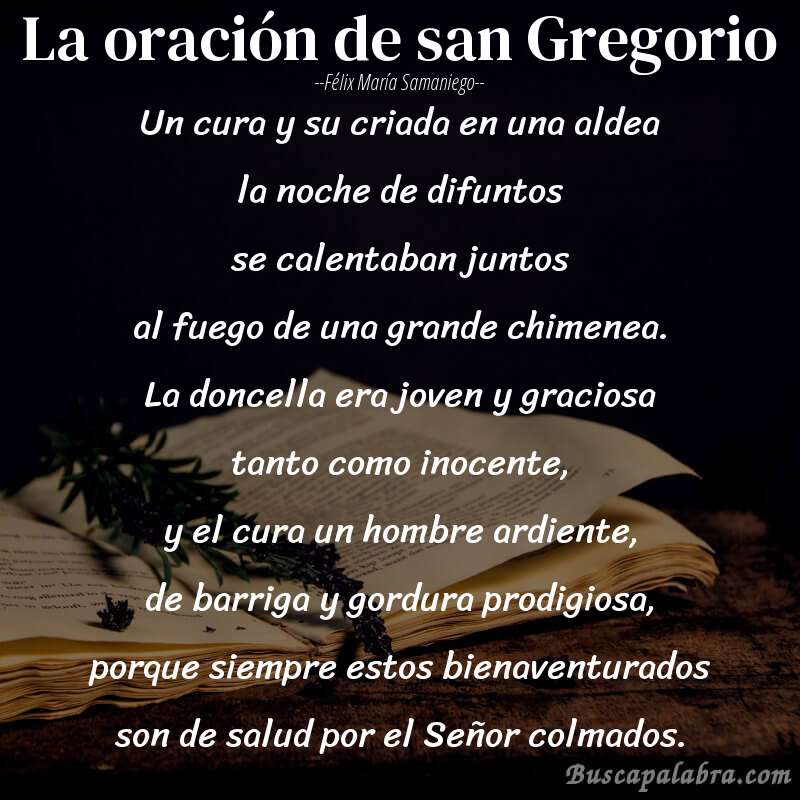 Poema La oración de san Gregorio de Félix María Samaniego con fondo de libro