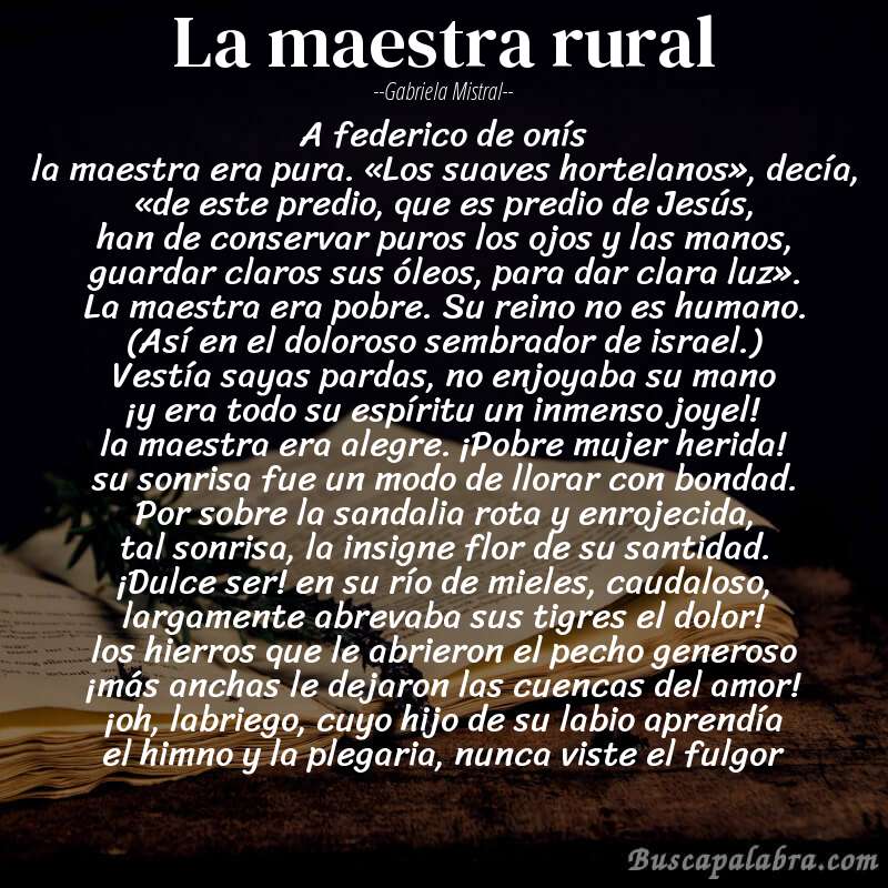 Poema la maestra rural de Gabriela Mistral con fondo de libro