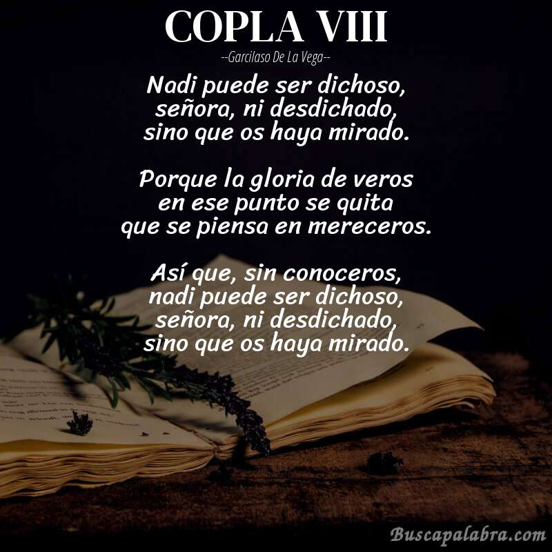 Poema COPLA VIII de Garcilaso de la Vega con fondo de libro