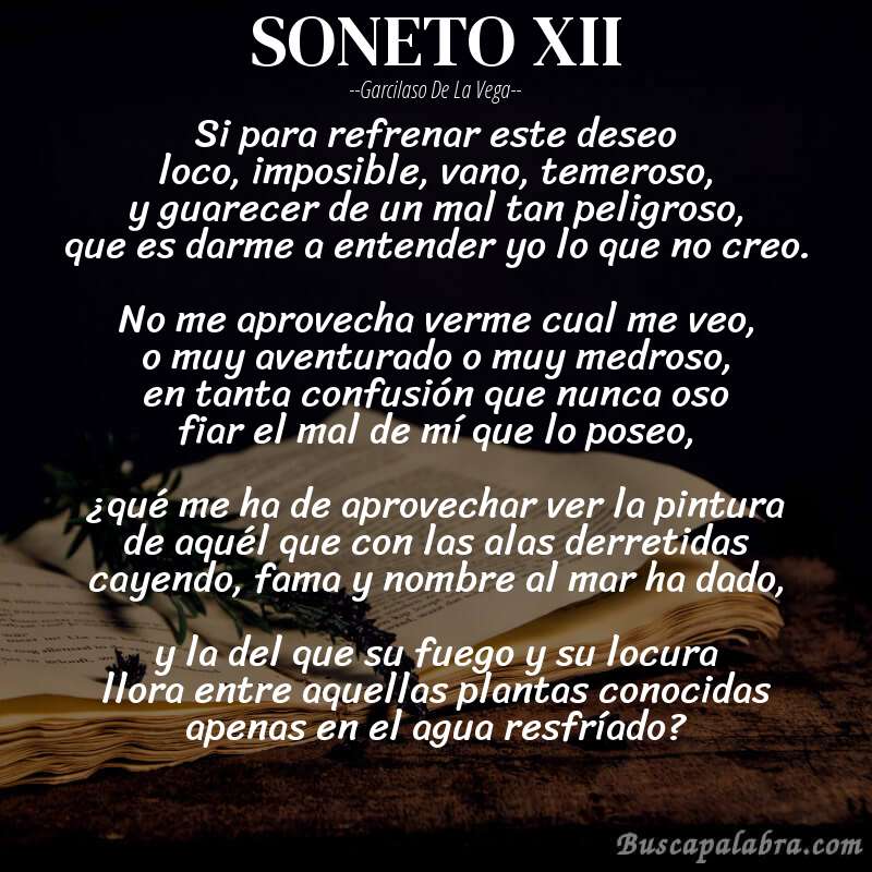 Poema SONETO XII de Garcilaso de la Vega con fondo de libro