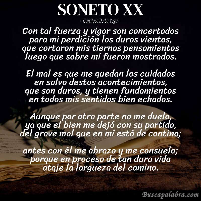 Poema SONETO XX de Garcilaso de la Vega con fondo de libro