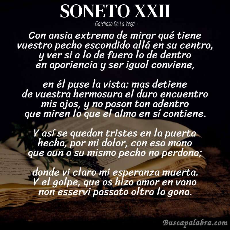 Poema SONETO XXII de Garcilaso de la Vega con fondo de libro