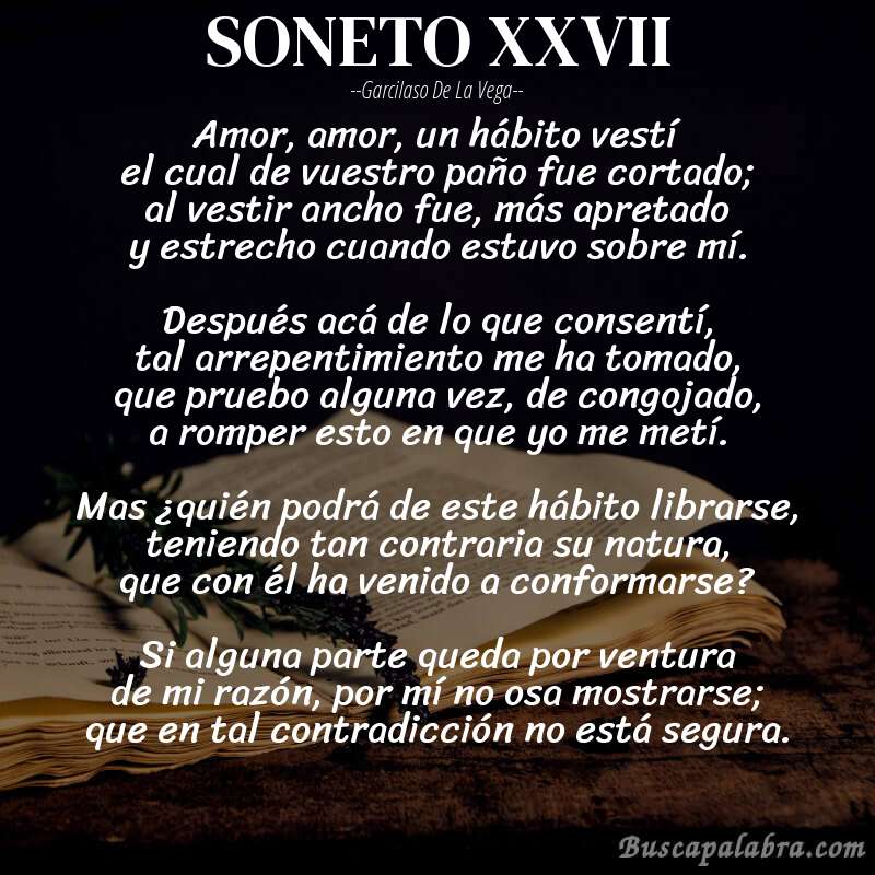 Poema SONETO XXVII de Garcilaso de la Vega con fondo de libro