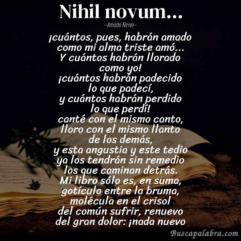 Poema nihil novum... de Amado Nervo con fondo de libro