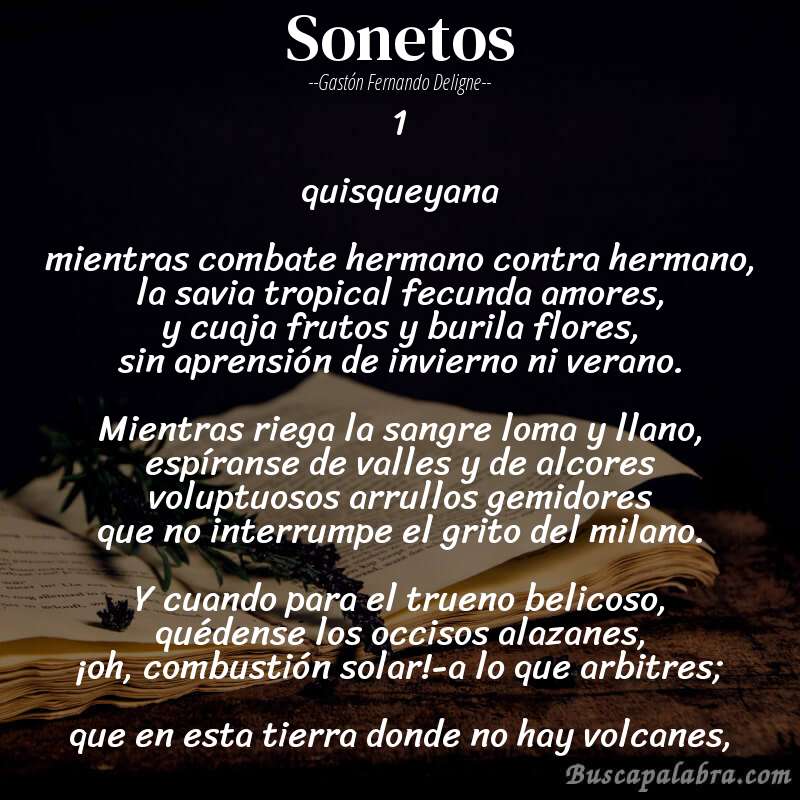 Poema sonetos de Gastón Fernando Deligne con fondo de libro
