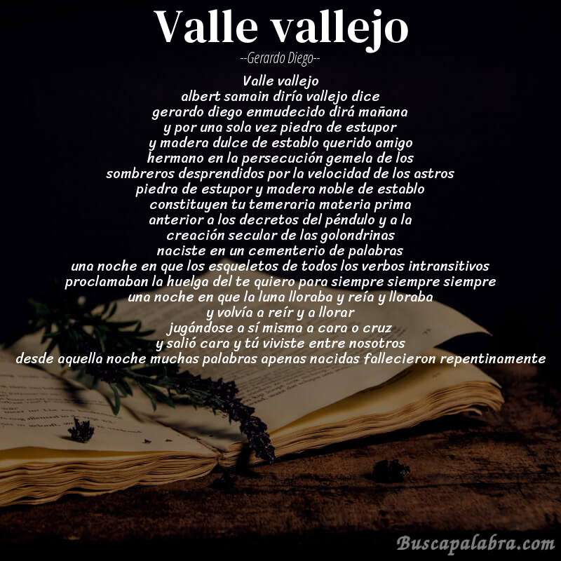 Poema valle vallejo de Gerardo Diego con fondo de libro