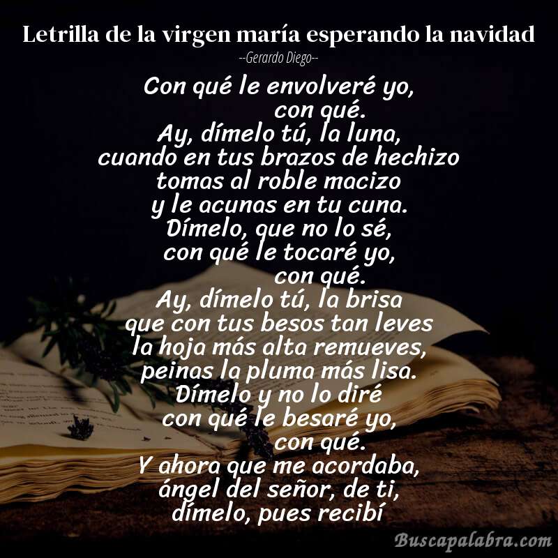 Poema letrilla de la virgen maría esperando la navidad de Gerardo Diego con fondo de libro