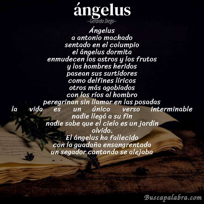 Poema ángelus de Gerardo Diego con fondo de libro