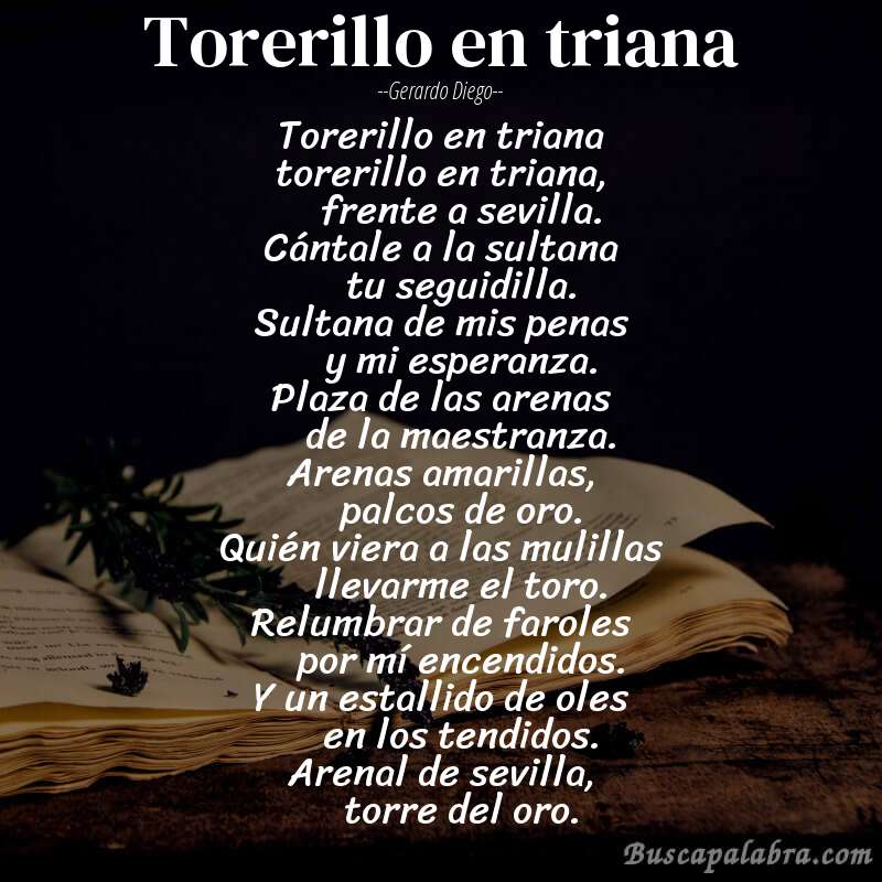 Poema torerillo en triana de Gerardo Diego con fondo de libro