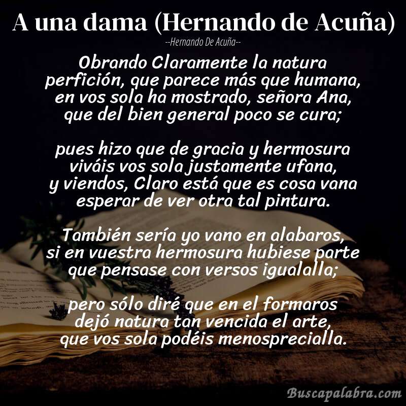 Poema A una dama (Hernando de Acuña) de Hernando de Acuña con fondo de libro