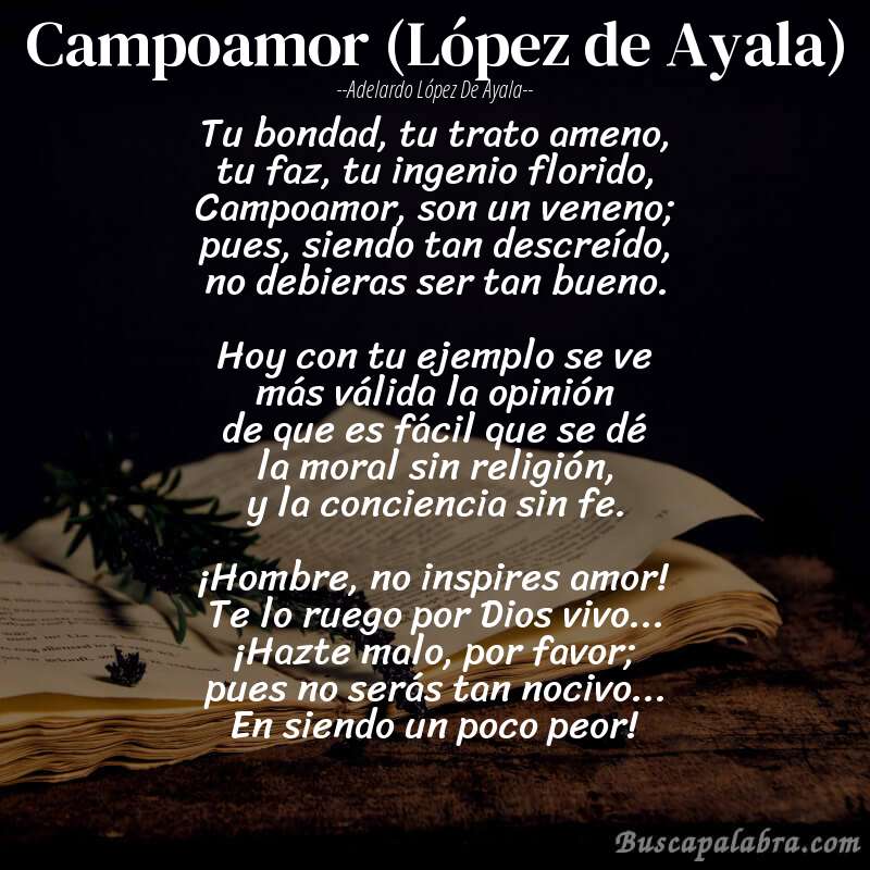 Poema Campoamor (López de Ayala) de Adelardo López de Ayala con fondo de libro