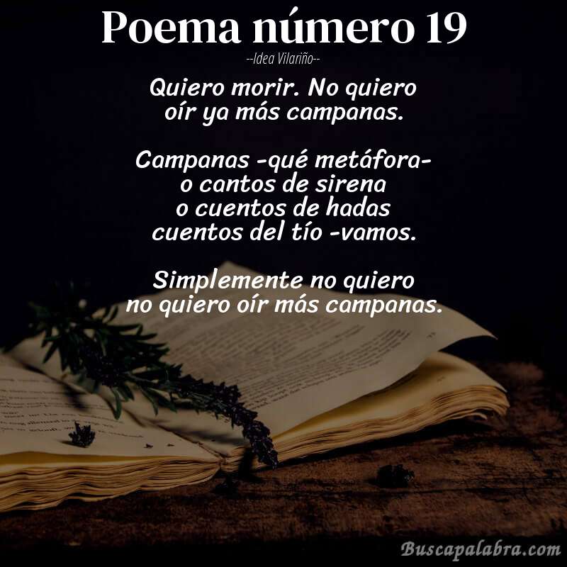 Poema poema número 19 de Idea Vilariño con fondo de libro