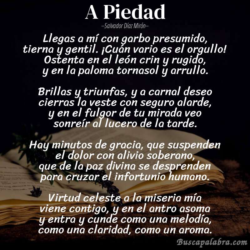 Poema A Piedad de Salvador Díaz Mirón con fondo de libro