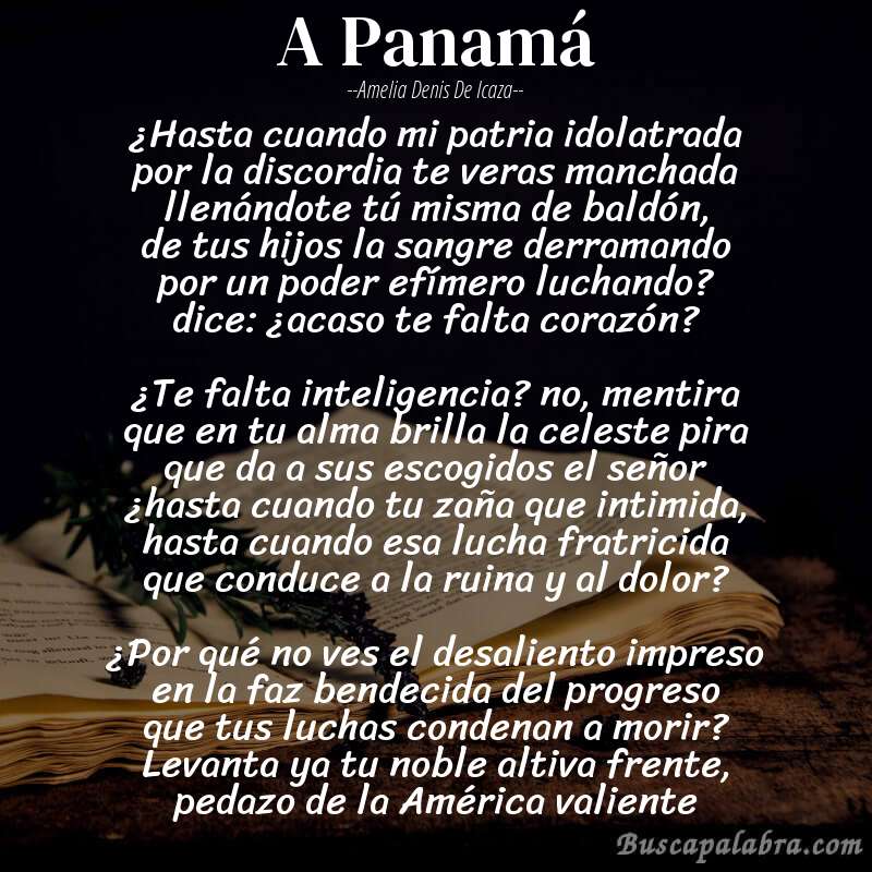 Poema A Panamá de Amelia Denis de Icaza con fondo de libro
