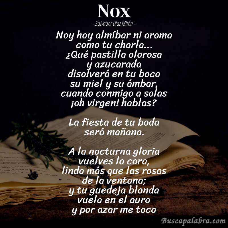 Poema Nox de Salvador Díaz Mirón con fondo de libro