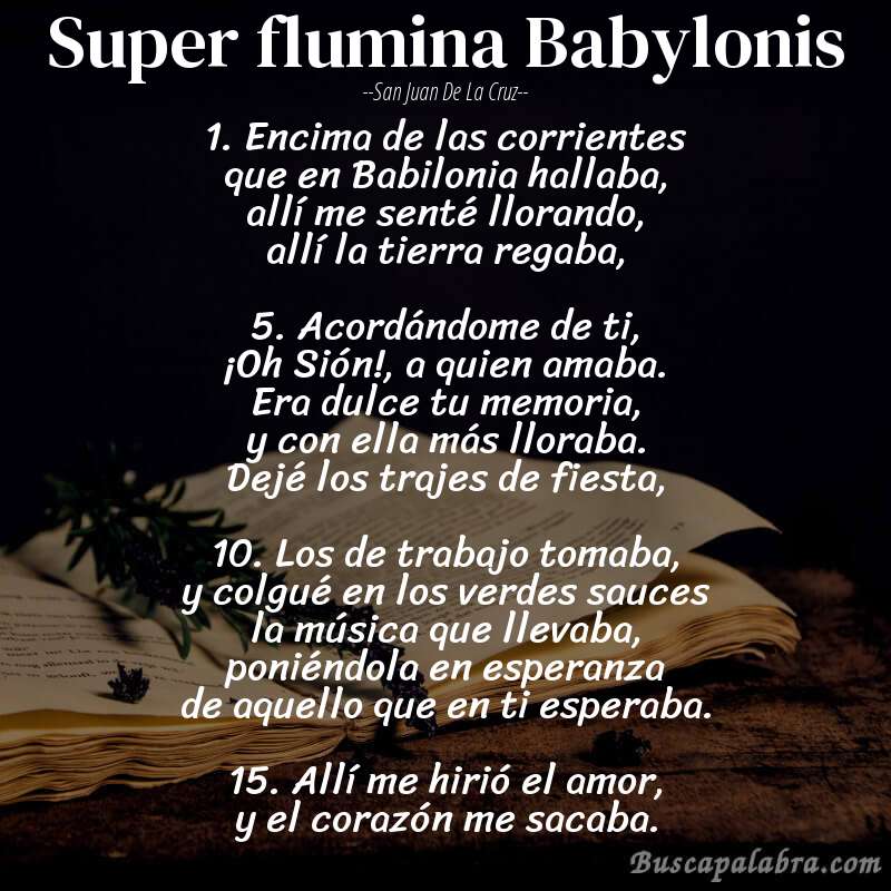 Poema Super flumina Babylonis de San Juan de la Cruz con fondo de libro