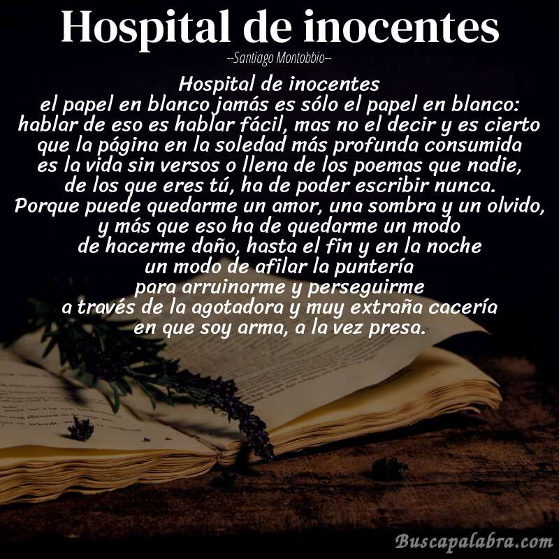 Poema hospital de inocentes de Santiago Montobbio con fondo de libro