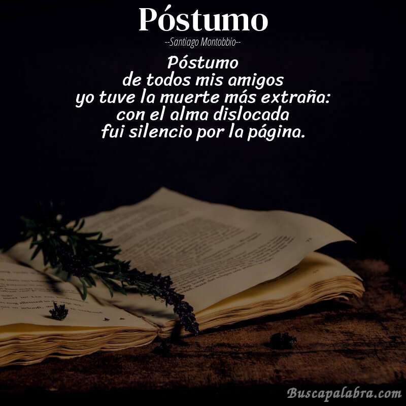 Poema póstumo de Santiago Montobbio con fondo de libro