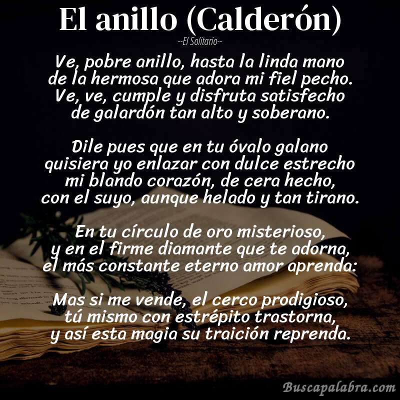Poema El anillo (Calderón) de El Solitario con fondo de libro