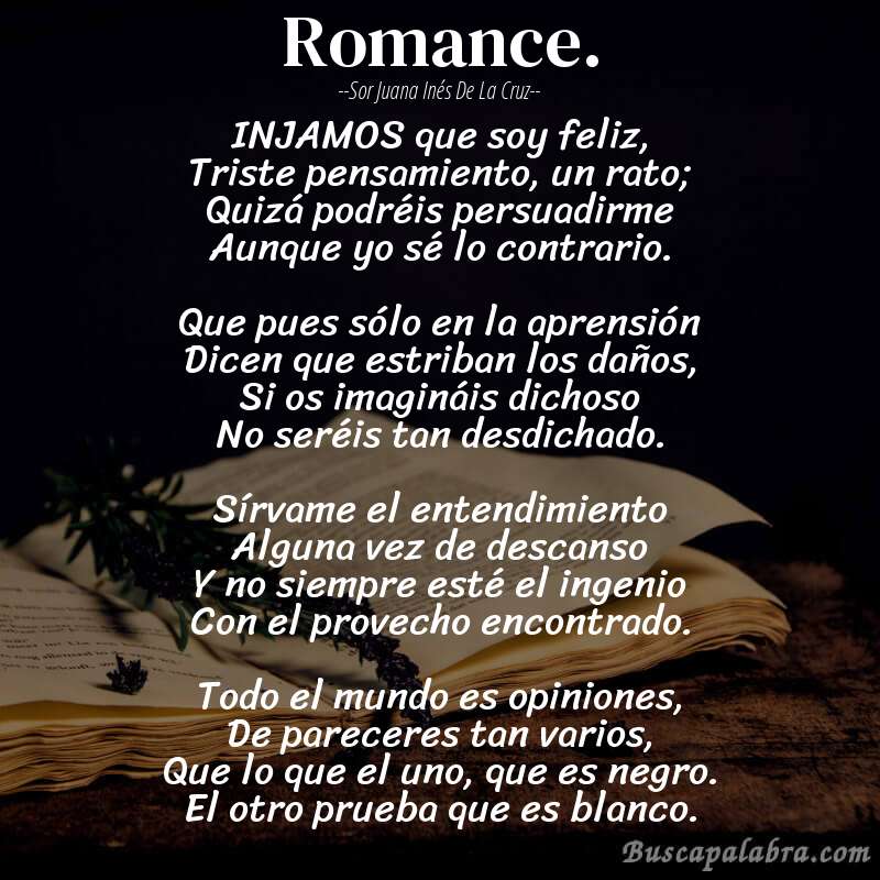 Poema Romance. de Sor Juana Inés de la Cruz con fondo de libro