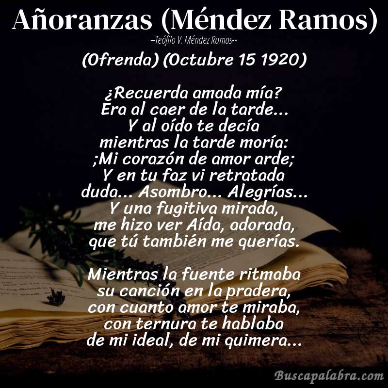 Poema Añoranzas (Méndez Ramos) de Teófilo V. Méndez Ramos con fondo de libro