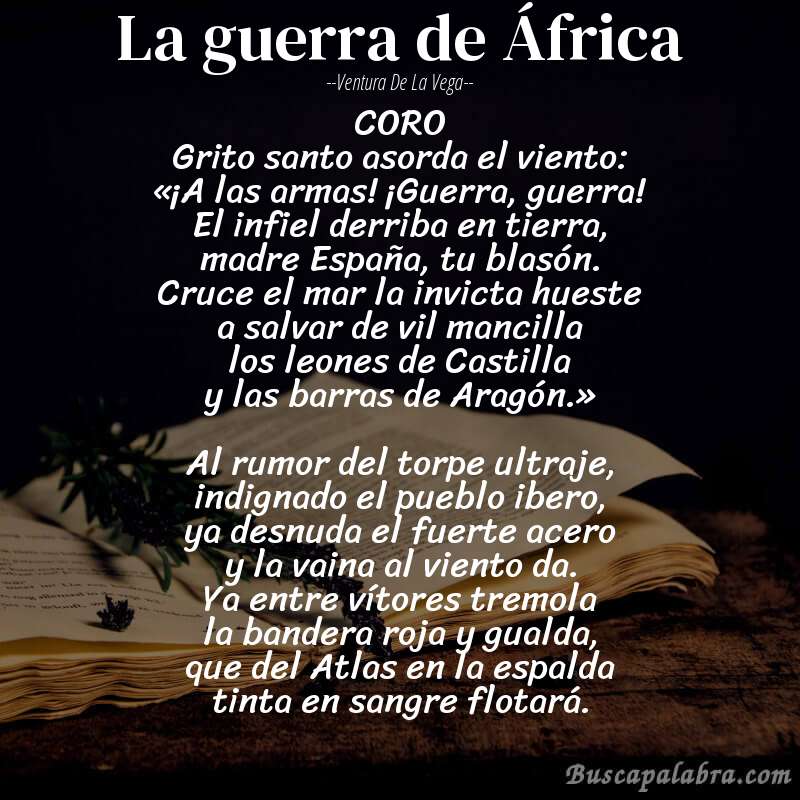 Poema La guerra de África de Ventura de la Vega con fondo de libro