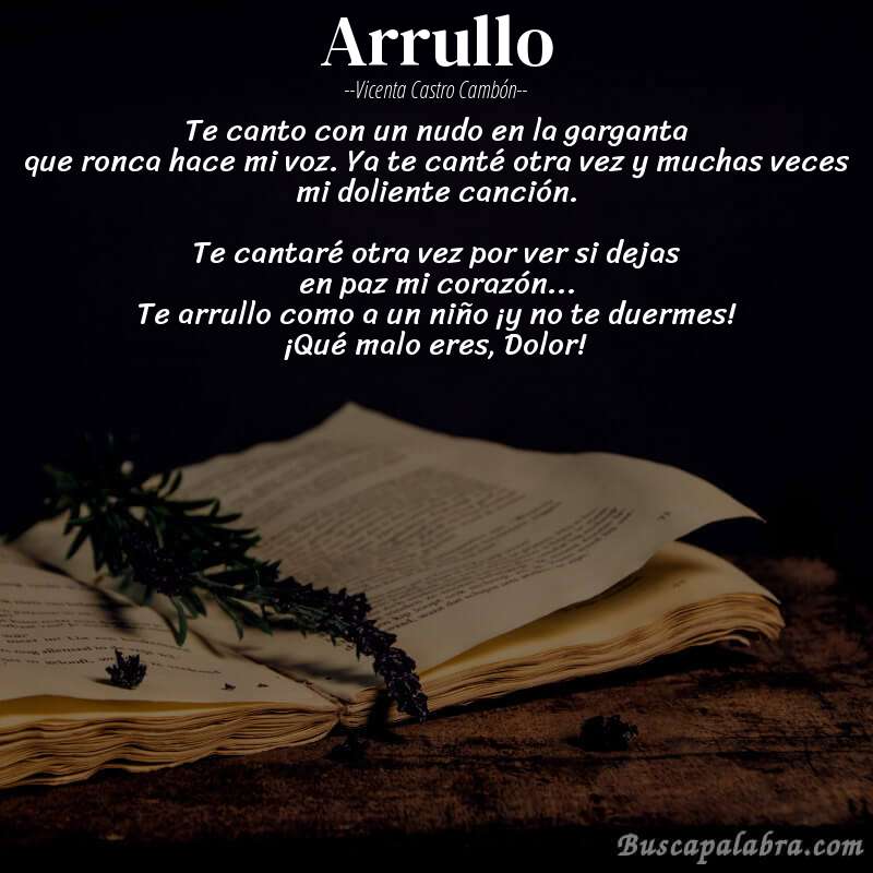 Poema Arrullo de Vicenta Castro Cambón con fondo de libro
