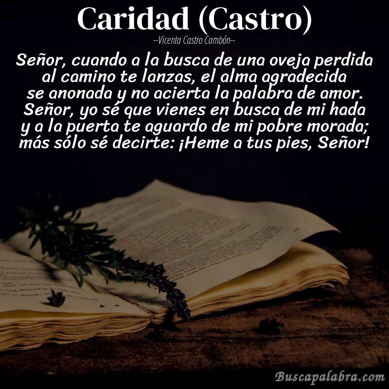 Poema Caridad (Castro) de Vicenta Castro Cambón con fondo de libro