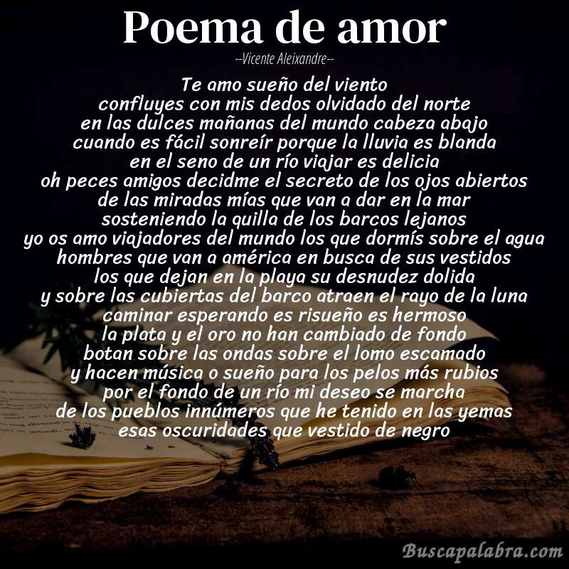 Poema poema de amor de Vicente Aleixandre con fondo de libro