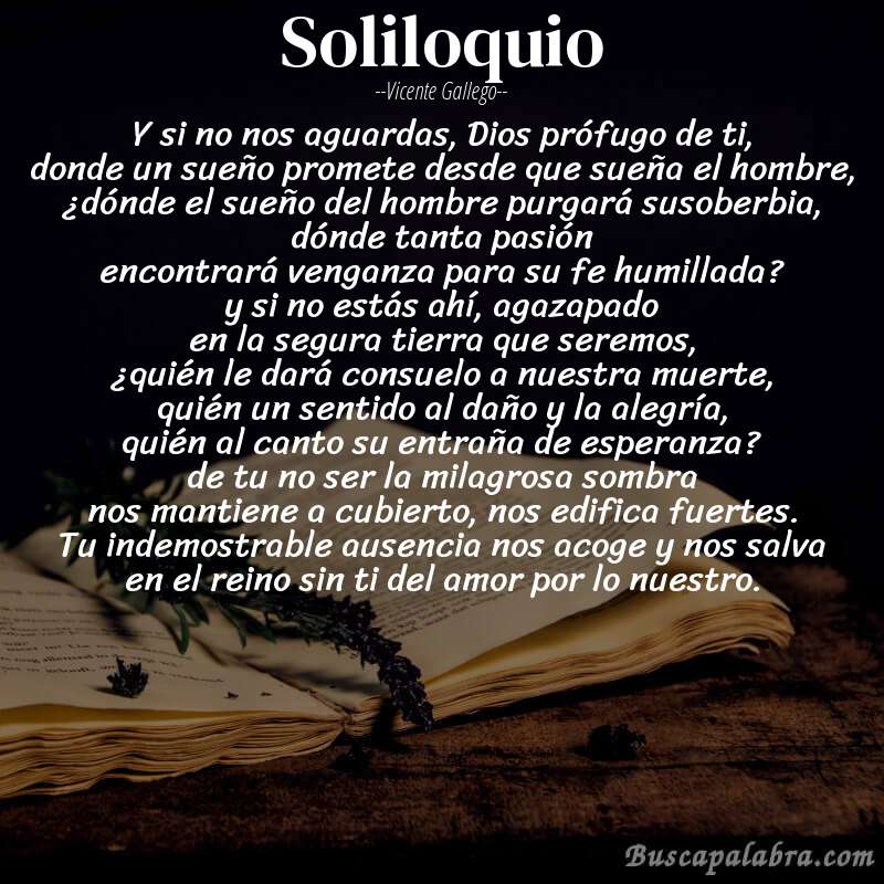 Poema soliloquio de Vicente Gallego con fondo de libro