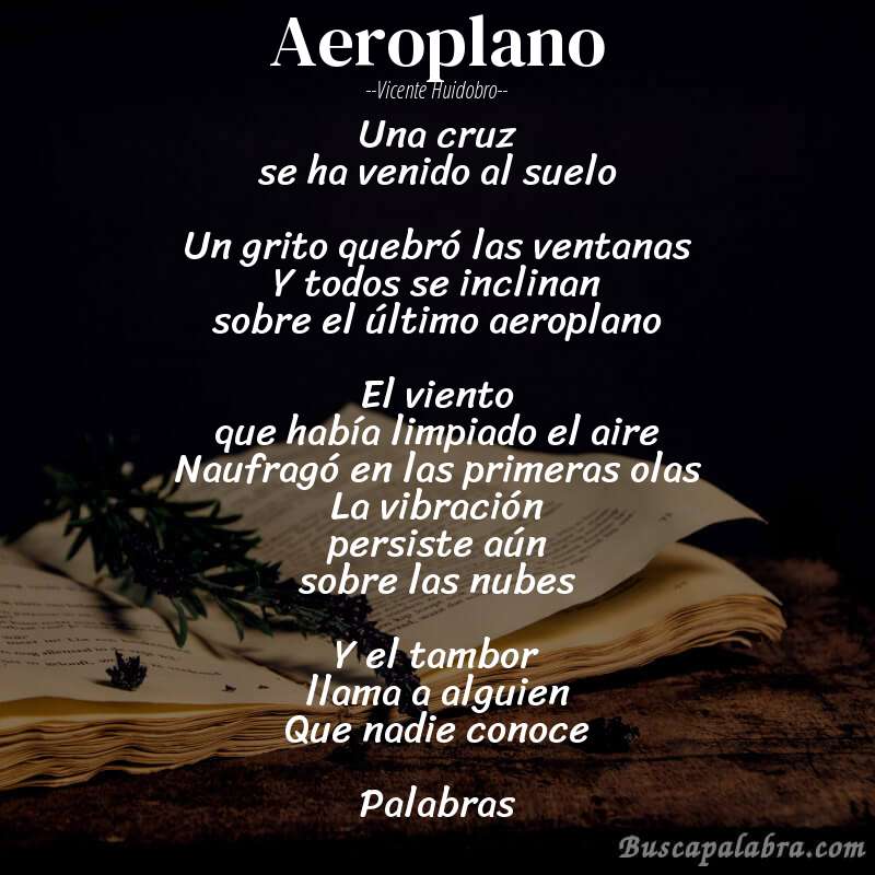 Poema Aeroplano de Vicente Huidobro con fondo de libro