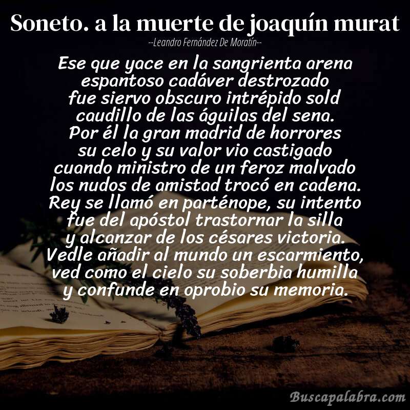 Poema soneto. a la muerte de joaquín murat de Leandro Fernández de Moratín con fondo de libro