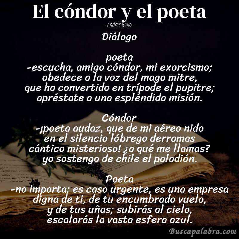 Poema el cóndor y el poeta de Andrés Bello con fondo de libro