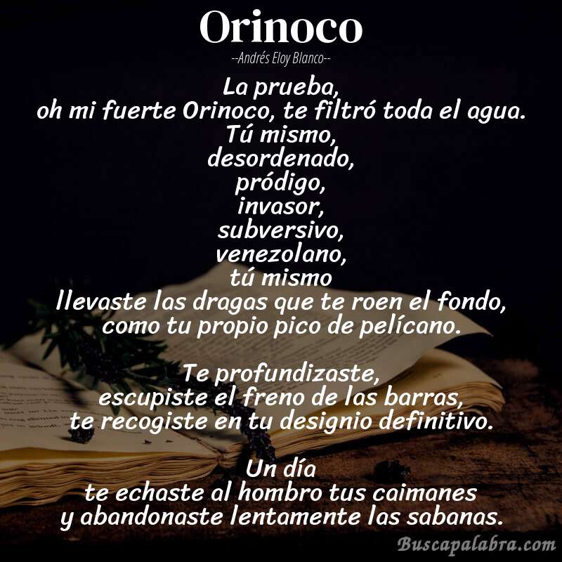 Poema Orinoco de Andrés Eloy Blanco con fondo de libro