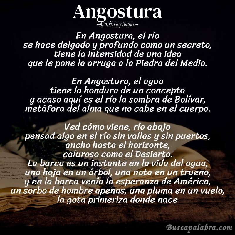 Poema Angostura de Andrés Eloy Blanco con fondo de libro