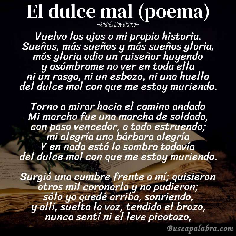 Poema El dulce mal (poema) de Andrés Eloy Blanco con fondo de libro